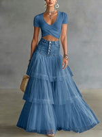 Stylish Casual Spliced mesh Denim Skirt