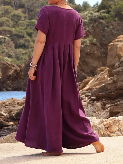 Wide-pleated Button-down Cotton and Linen Jumpsuit