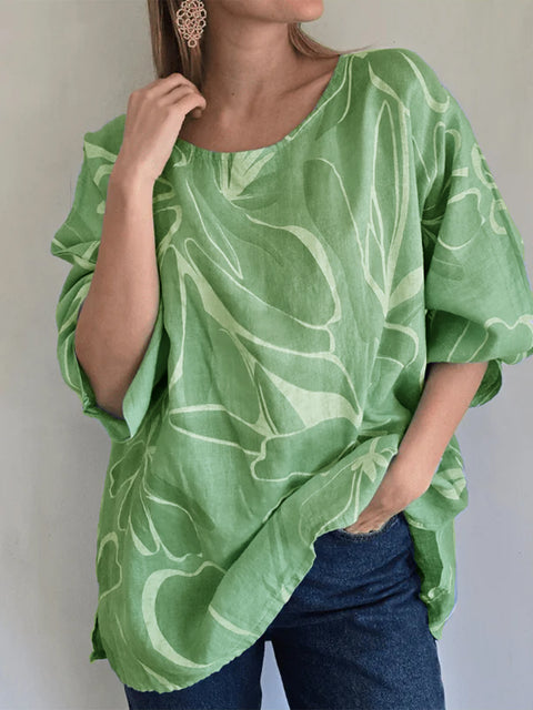 Flower Bloom Cotton and Linen Long-Sleeved Top