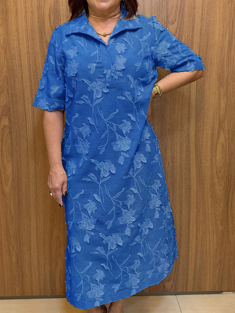 Women's Floral Cotton and Linen Shirt Dress
