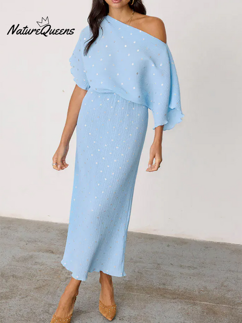 Pintuck Stretch Polka Dot Dress