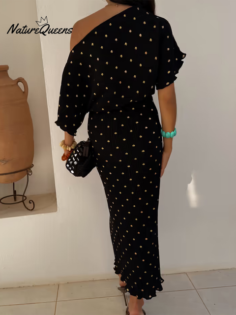 Pintuck Stretch Polka Dot Dress