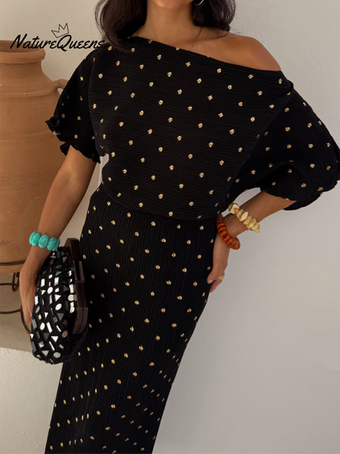 Pintuck Stretch Polka Dot Dress