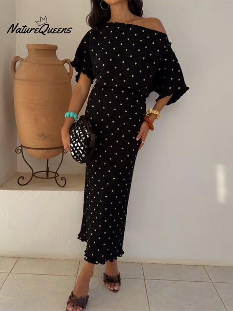 Pintuck Stretch Polka Dot Dress