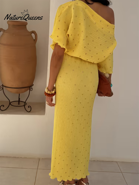 Pintuck Stretch Polka Dot Dress