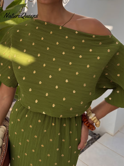 Pintuck Stretch Polka Dot Dress
