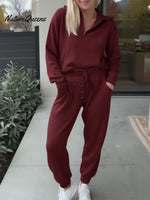 Casual Travel Zip-up Hoodie And Button-down Pants Two-piece Set