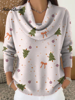 Women's Christmas Tree Pattern Art Print Casual Cowl Neck Sweater