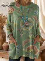 Women's Floral Pattern Art Print Casual Cotton Knitted Sweater