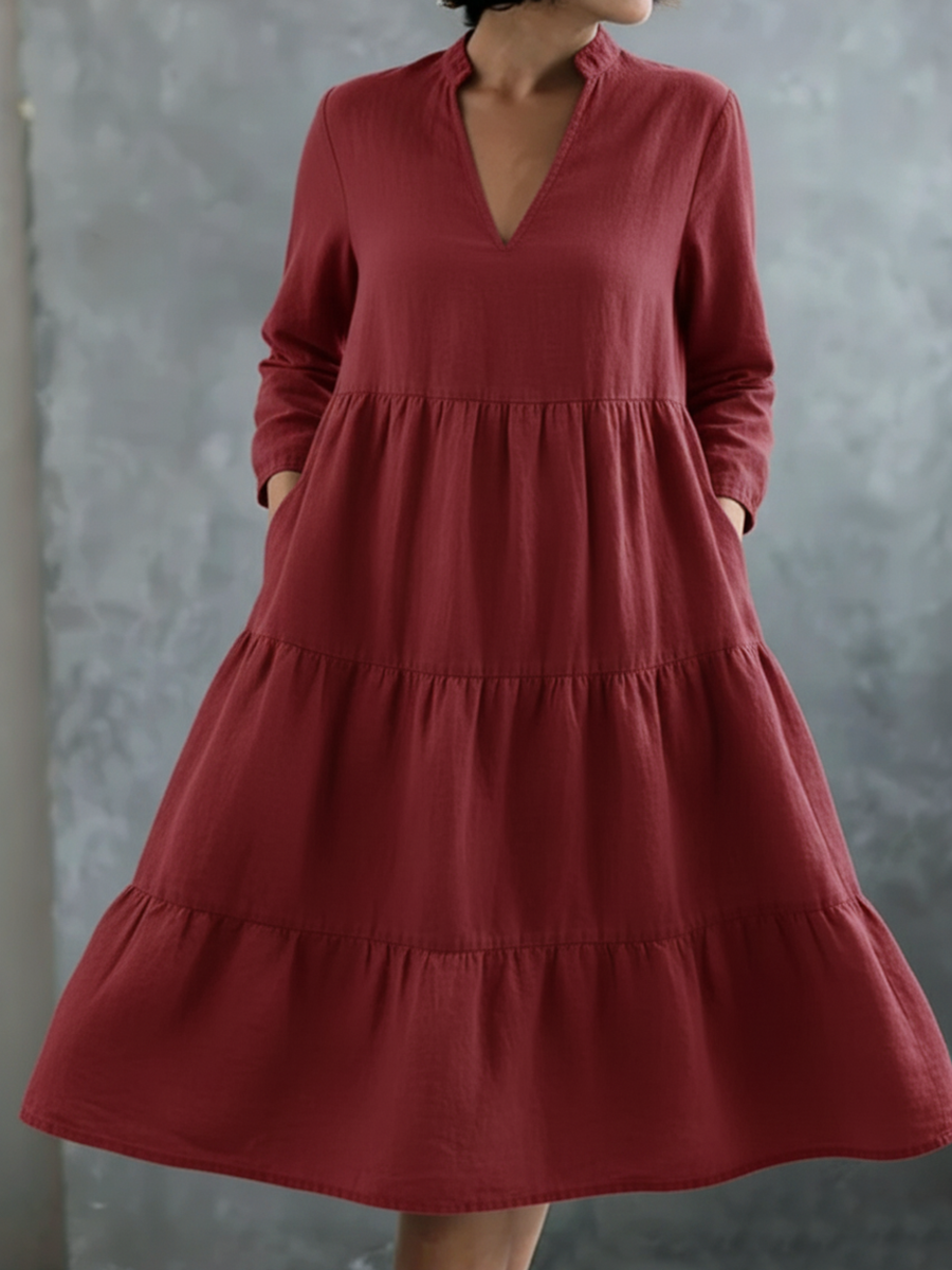 Elegant Multi-layered Hem Linen Dress