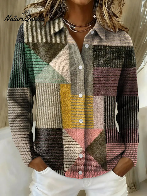 Women's Retro Geometry Printed Collared Sweater
