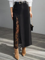Women's Solid-color High-waisted Casual Loose Lace-panel Skirt
