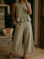Women's Sleeveless Vest And Cropped Pants Set