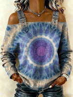 Women‘s Vintage Art Print Casual Cotton Denim Shirt