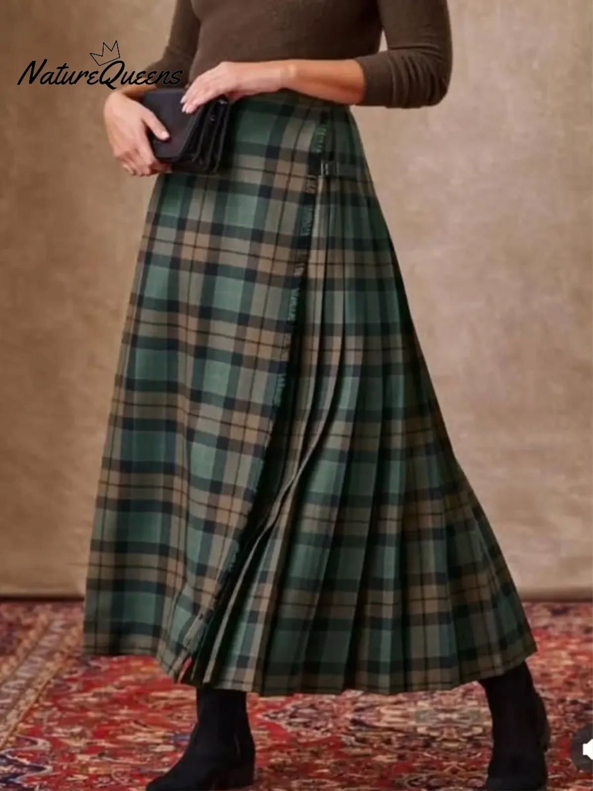 Women's Scottish Plaid Pleated Cotton Skirt