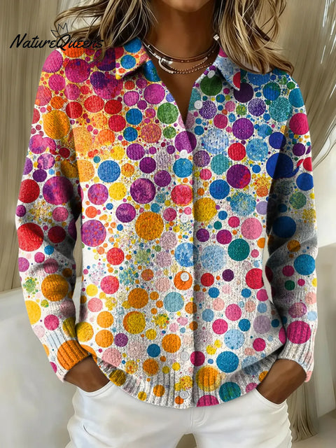 Women's Colorful Dots Printed Collared Sweater