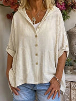Women's Casual Simple Style Striped Cotton-linen Hoodie