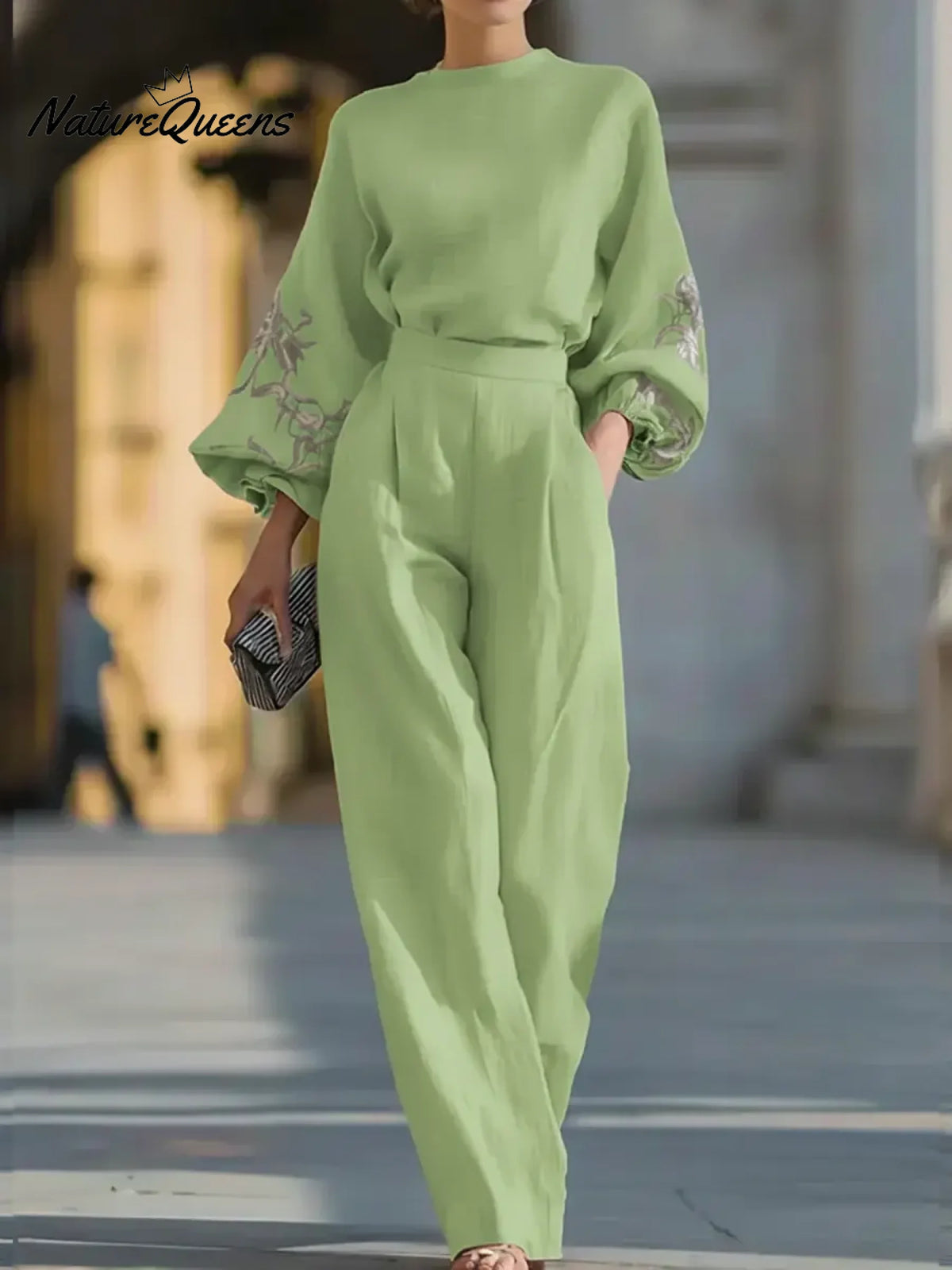 Women's Linen And Cotton Top And Trousers Two-piece Set