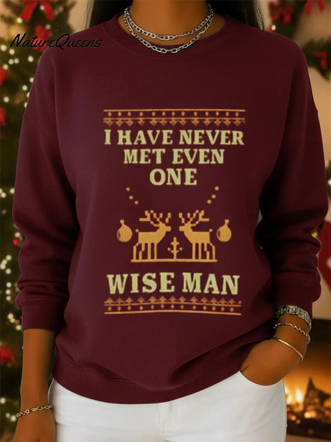 Casual Christmas Fun Print Crew Neck Cotton Sweatshirt