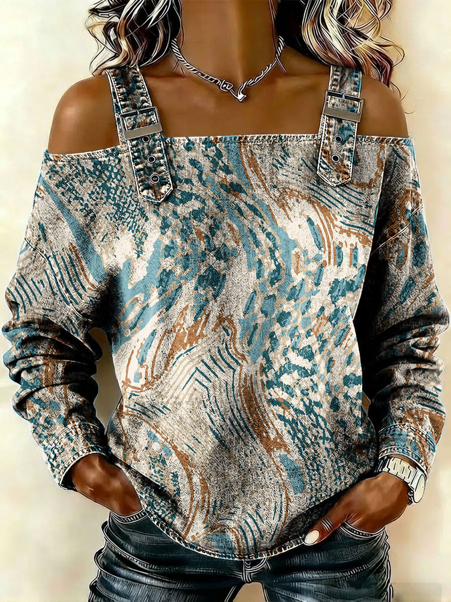 Women‘s Vintage Pattern Art Print Casual Cotton Denim Shirt