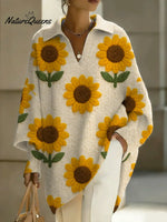 Women's Sunflowers Art Print Casual Knit Sweater