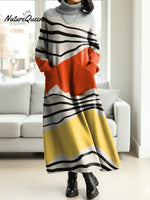 Women's Abstract Geometric Art Print Casual Cotton Knitted Dress