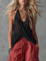 Women's V-neck Sleeveless Casual Loose Cotton-linen Top