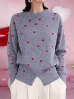Women's Heart-print Stand-collar Long-sleeved Loose-fitting Casual Knitted Sweater