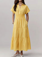 Women's V-neck Short-sleeved Casual Loose Cotton And Linen Dress