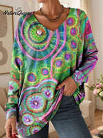 Women's Lovely Floral Flowers Pattern Art Print V-neck Casual Cotton T-shirt