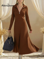 Cozy Stand Collar Zipper Knit A-line Dress