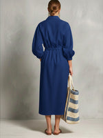 Linen And Cotton Dress With Drawstring Waist