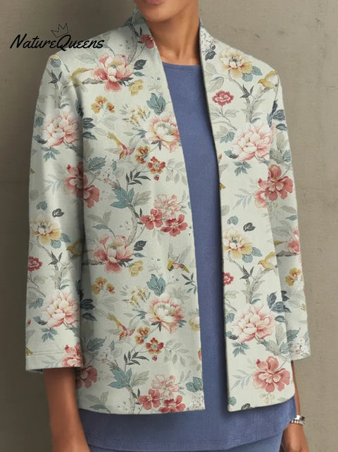 Women's Floral Pattern Art Print Casual Coat