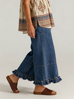 Casual Cozy Ruffled Details Denim Wide-leg Pants