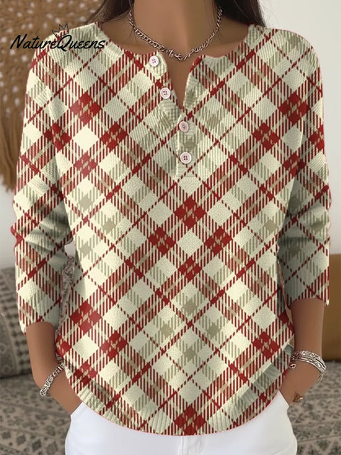 Women's Plaid Pattern Art Print Casual Cardigan Sweater