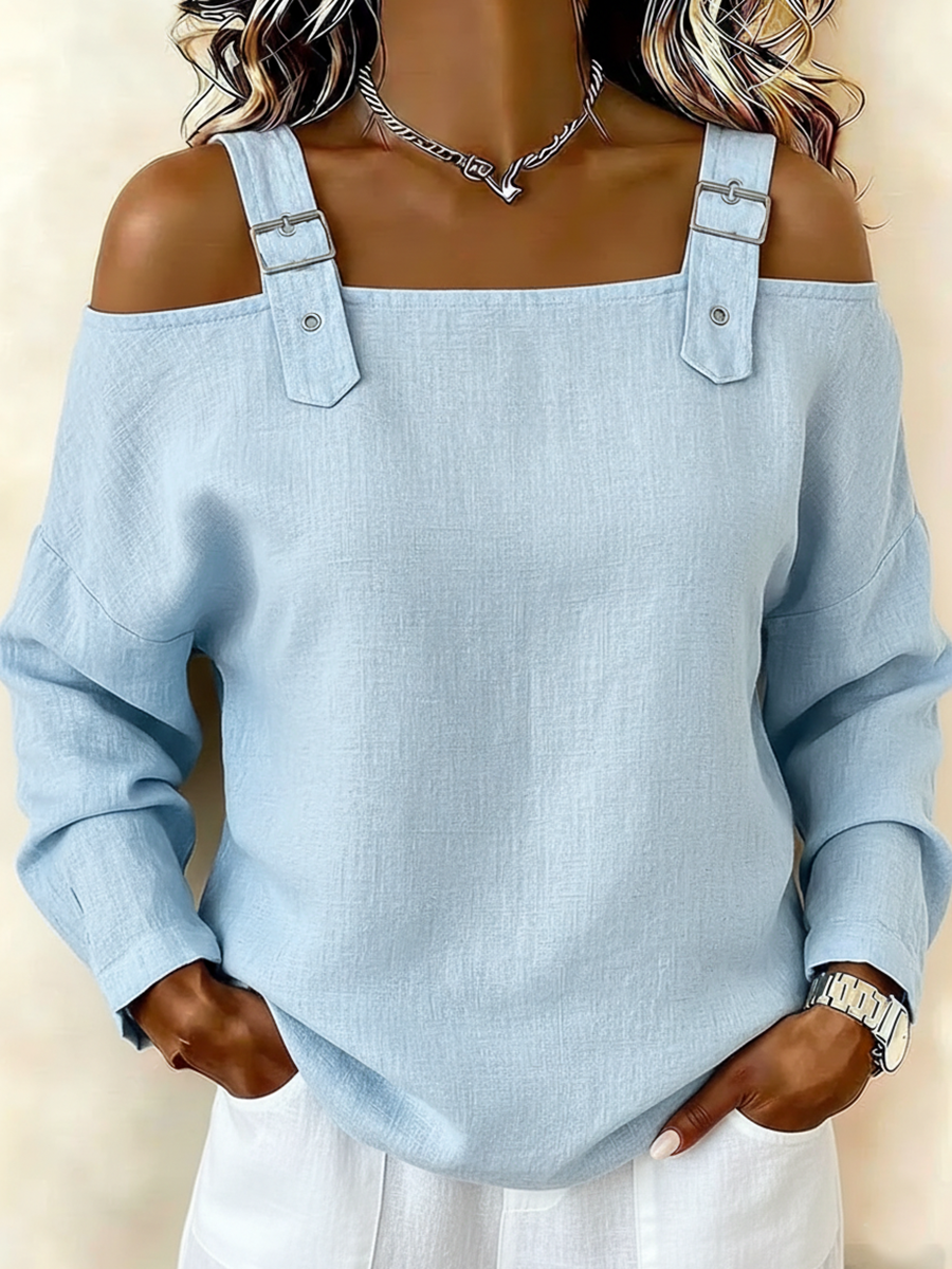 Casual Shoulder Straps Linen-cotton Shirt Top