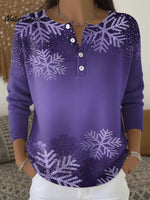 Women's Purple Gradient Snowflake Casual Printed Sweater