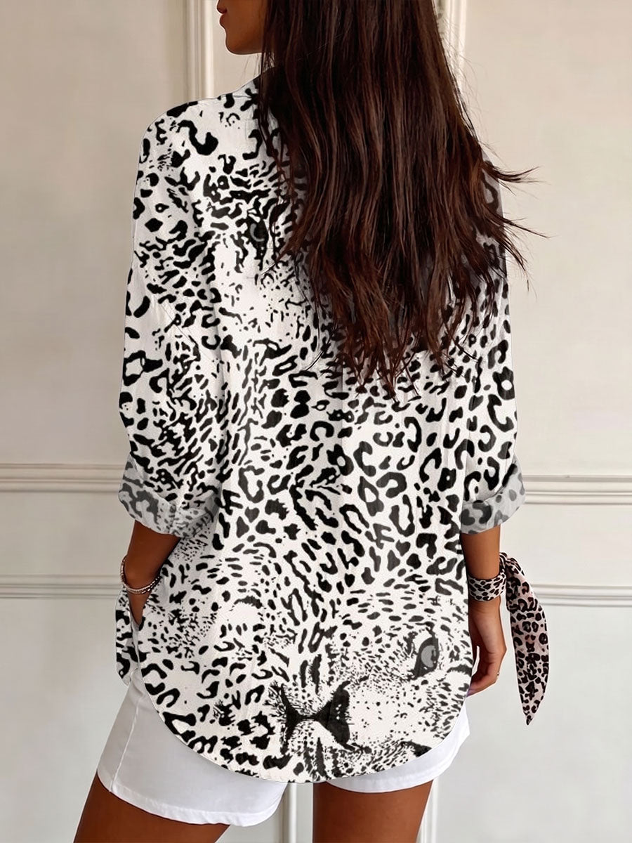 Women's Leopard Print Casual Long-sleeve Shirt