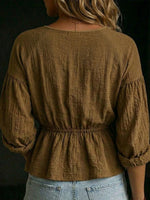 Women's V-neck Long-sleeve Linen Cotton Top