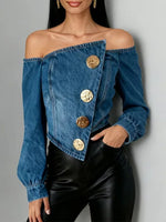 Women's Off-the-shoulder Long-sleeved Loose-fitting Denim Top
