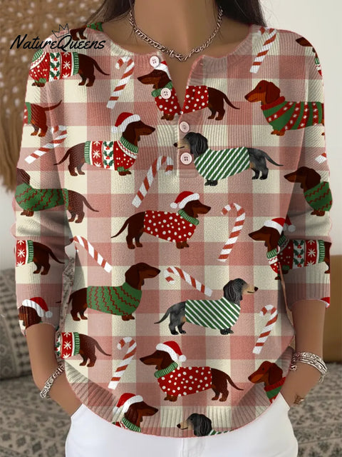 Women's Christmas Dogs Pattern Art Print Casual Cardigan Sweater