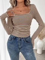 Women's Square Neck Pullover Slim Fit Knit Long Sleeve Base Layer T-shirt