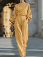 Women's Linen And Cotton Top And Trousers Two-piece Set