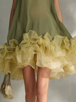 Color-block Chiffon Sleeveless A-line Dress With Ruffled Hem
