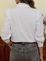 French-style Long-sleeve Linen-cotton Shirt With Lace-trimmed Ruffled Collar