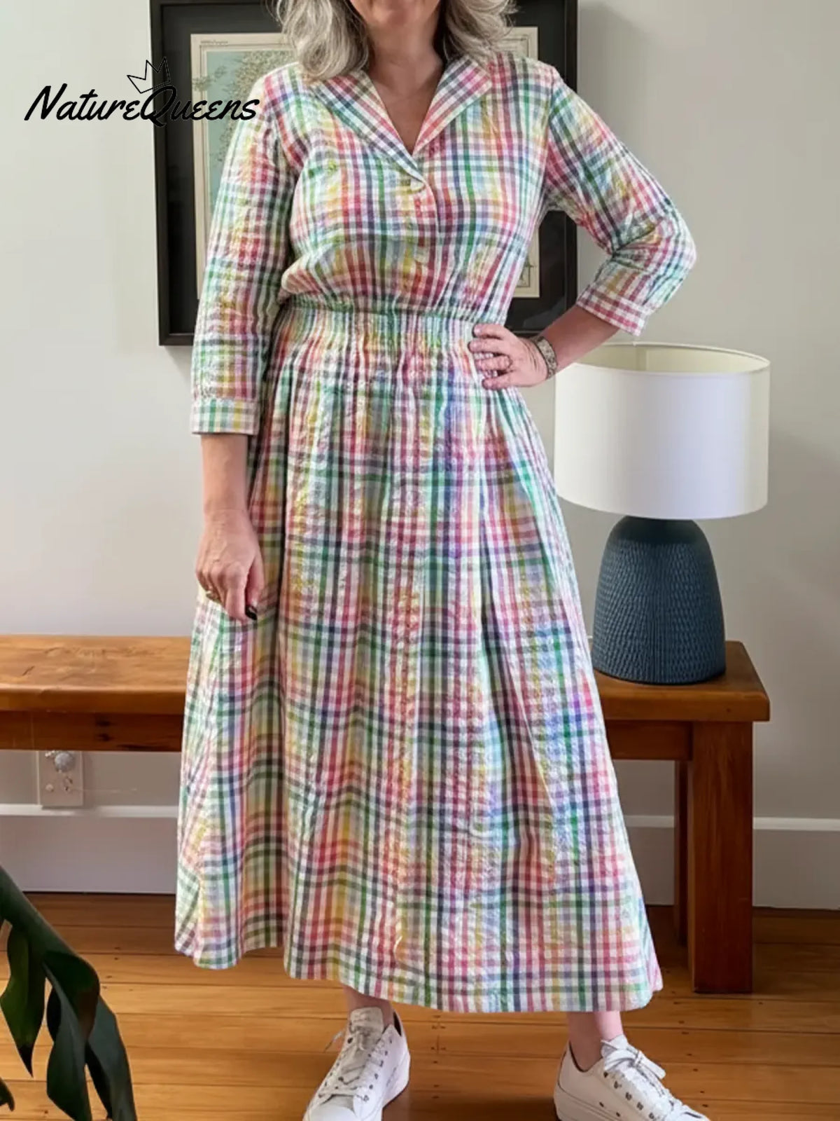 Women's Rainbow Plaid Cotton Dress