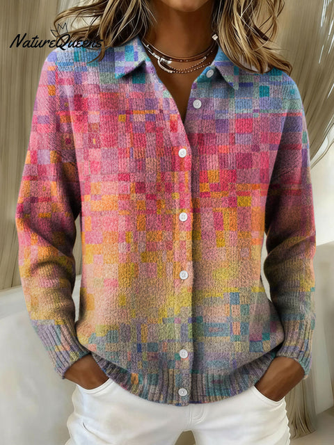 Women's Color Gradient Pattern Print Cowl Neck Sweater