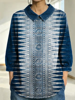 Women's Vintage Pattern Art Print Casual Denim 3/4 Sleeve Shirt
