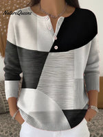 Women's Vintage Abstract Geometry Art Print Buttoned Cardigan Sweater