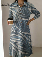 Women's Flowing Geometric Line Decorative Patterns Casual Shirt Collar Long Sleeve Dress
